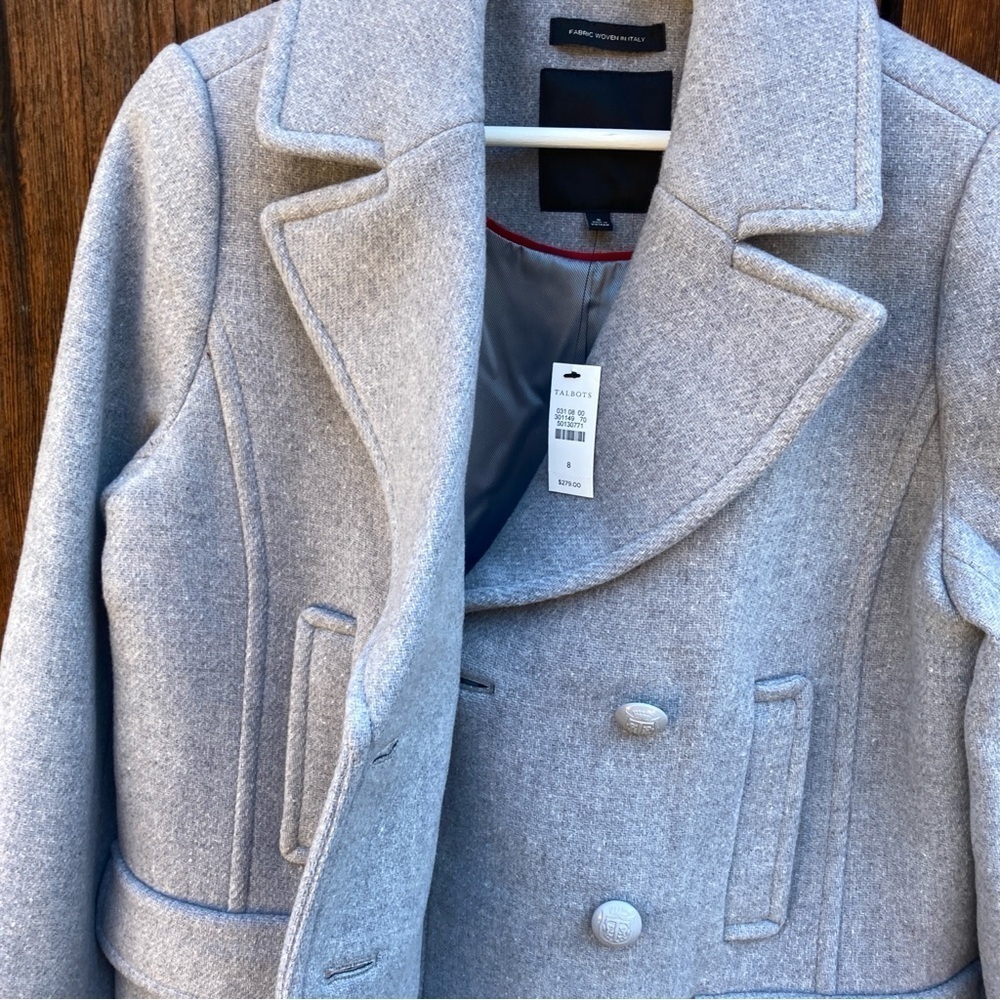 NWT Talbots light Grey Womens Double Breasted Pea Coat size 8 medium - Picture 7 of 14